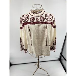 MiH Jeans Edelson Embroidered Peasant Boho Blouse Shirt Womens Size Small
